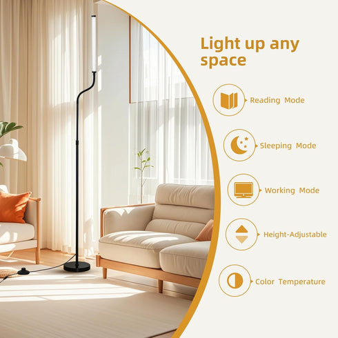 L SHY-U L Floor Lamp with Adjustable Height & Flexible Arm, Remote & Foot Switch, Slim Design & Even Lighting