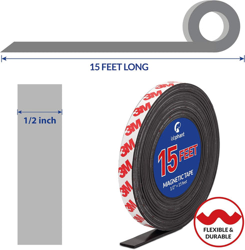 Magnetic Tape Roll, 15 Feet with 3M Strong Adhesive Backing for DIY and Art Projects