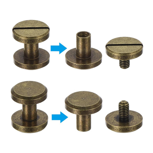 PATIKIL 50 Sets Chicago Screws, 8mm L Slotted Binding Post Rivets Brass Fasteners for Leather Belt Scrapbook Albums,