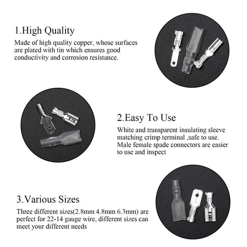 DYWISHKEY 345Pcs Quick Splice Male and Female Wire Spade Connector Assortment Kit for Electrical Wiring