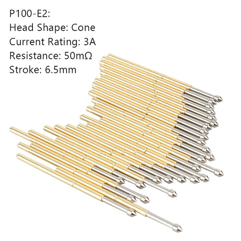 100 Pcs P100-E2 Spring Test Probe, Brass Dia 1.5mm Contact Spring, Testing Pin Spring Contact Probe