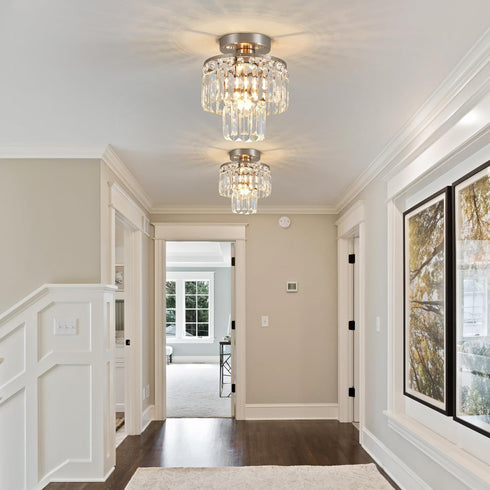 K9 Room,1-Light E26 Crystal Ceiling Chandelier,Mini Chandelier Light Fixture with Crystals,Brushed Nickel Finish
