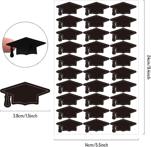Whaline 600pcs Graduation Cap Stickers, Self-Adhesive Black Graduation Hat Labels for Party Decor