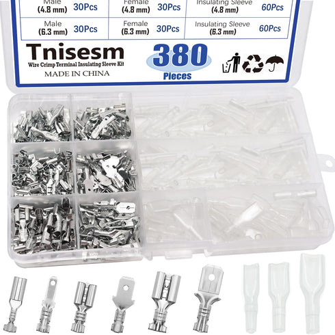 Tnisesm 380Pcs Quick Splice Male and Female Wire Spade Connector, Wire Crimp Terminal Block Assortment Kit