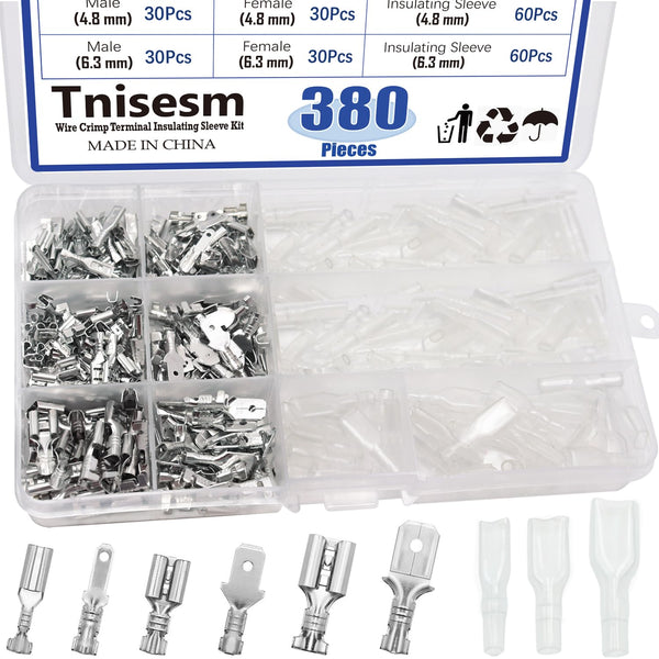 Tnisesm 380Pcs Quick Splice Male and Female Wire Spade Connector, Wire Crimp Terminal Block Assortment Kit