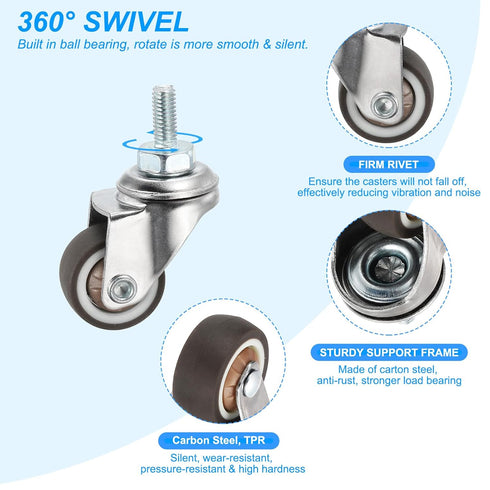 1 Inch 4 Pack 360 M6 15mm 99 Lbs PATIKIL Mini Stem Casters, Low Profile TPR Threaded Swivel Caster Wheel Degree