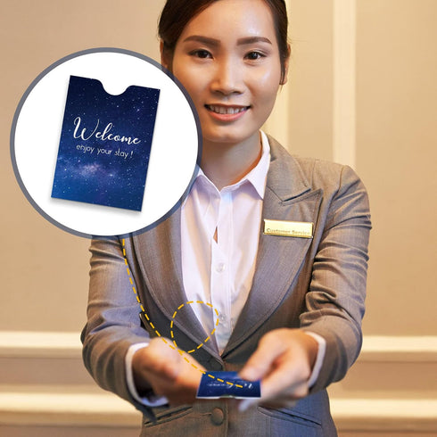 Geyee 500 Pcs Key Card Holder Sleeves - Hotel Key Card Envelope - 2.4 x 3.5 Inch (Dreamy Style) - Enjoy Your Stay
