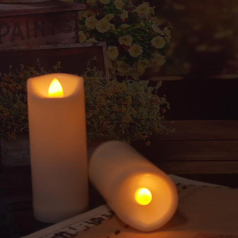2"x 5" Set 2 LED Flameless Candles with Timer Battery Operated Outdoor LED Lights Fake Flickering Waterproof Candles