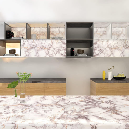 85" x15.8" White Brown Marble Contact Paper, Glossy Peel and Stick Wallpaper for Kitchen and Bathroom Countertops