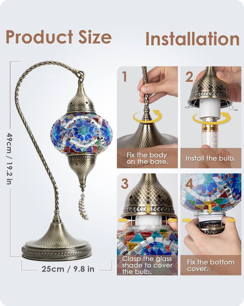 Yarra-Decor Turkish Moroccan Mosaic Table Lamp with Bronze Base, Handmade Tiffany Mosaic Glass Bedside Lamps