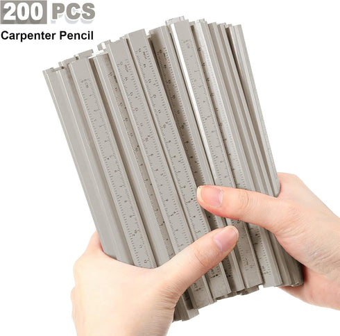 Honoson 202 Pcs Carpenter Pencil Set, 200 Pcs Flat Graphite Pencils, 2 Pcs Sharpener, Printed Ruler, White