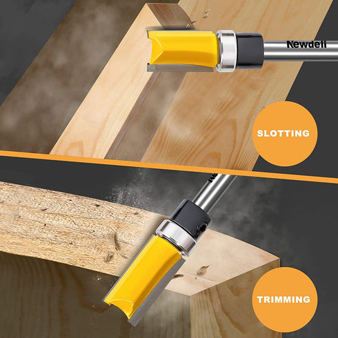 Newdeli Pattern Flush Trim Router Bit Set, Straight Cut Router Bit with Bearing for Woodworking