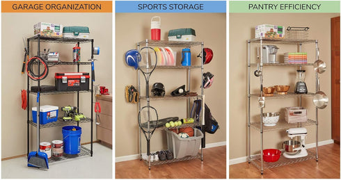 Shelf Pole Hooks 5-Pack, 2" Chrome All Purpose for Garage Shelving Storage Organization