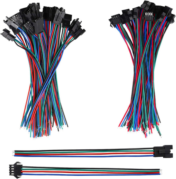 mxuteuk 20 Pairs 22 AWG 4 Pin JST SM Plug Male to Female LED Wire Connector Adapter 150mm for 5050 3528 Strip