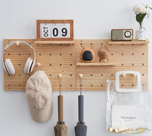 Wood Pegboard Combination Wall Organizer Kit, 2 Pieces Display Pegboard Panel Kits with 15 Accessories for Office,