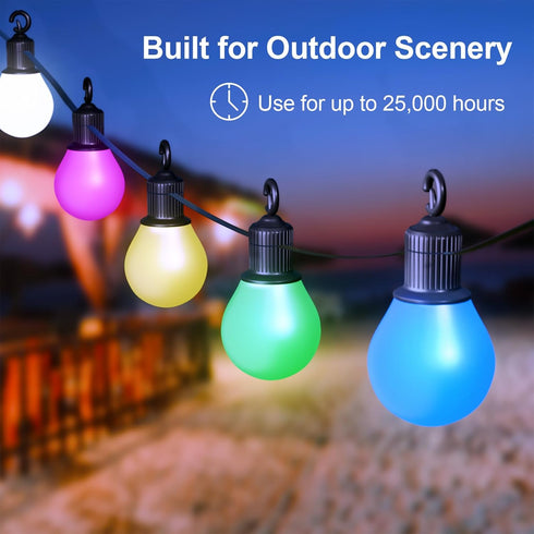 VOLIVO Bluetooth Outdoor Christmas Lights 31.2ft & Smart App Control, ICRGB Outdoor String Lights Color Changing, 25 Dimmable Led Bulbs IP65 Waterproof for Halloween Indoor Outdoor Decor by VOLIVO