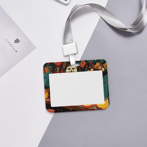 XBubupX Owl Vintage Glasses Perched On A Bar Cart Sliding Id Badge Holder Hard Plastic Work Card Case Name Tag