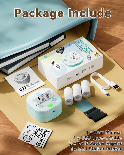 NDYIN 3 Sticker Printer, PrintPods Mini Printer, Bluetooth Portable Sticker Maker with Rolls Paper, Print Pod Inkless