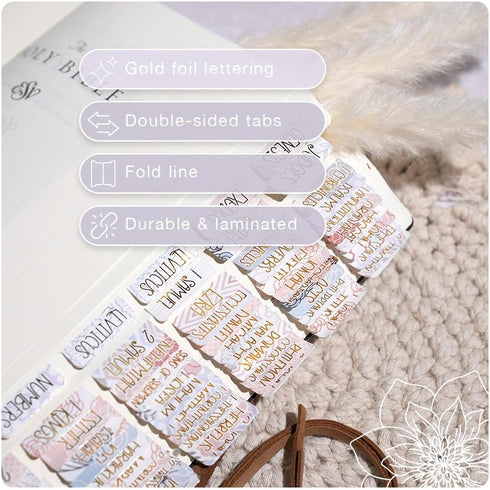 Idyllic Grace Bible Tabs - 90 Tabs, Gold Foil Lettering, Glossy Laminated, Durable, Christian, Catholic, Index Labels