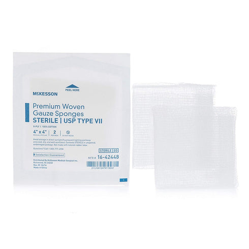 8-Ply, 100% 4 4 2 Pack, 50 Packs, 100 McKesson Premium Woven Gauze Sponges, Sterile, USP Type VII, Cotton, in x in, per