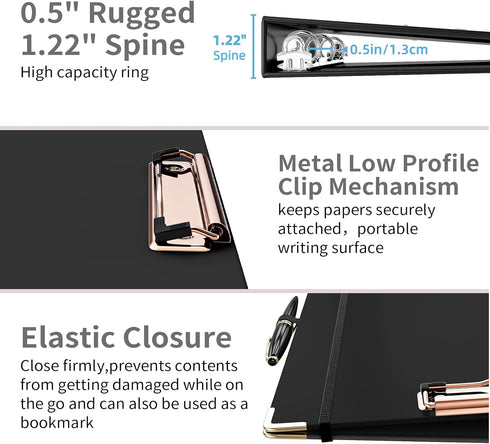 Ospelelf 3 Ring Binder 1/2 Inch, Cute Binder for Letter Size with 5 Tab Dividers, Black for School Supplies