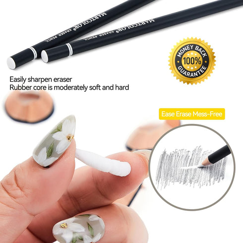 Professional Eraser Pencil Set, 6pc Eraser Pencils and 2pc Sharpener, Erasing Small Details or add Highlights for Sketching, Charcoal Drawings. Fine Detail Eraser for Beginners & Artists by MARTCOLOR