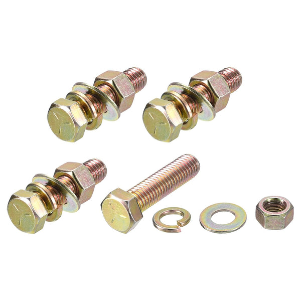 Hex Head Screws Bolts, Nuts, Flat & Lock Washers Kits (1/2-13x2") 4 Set, Carbon Steel Fully Threaded Machine Screws