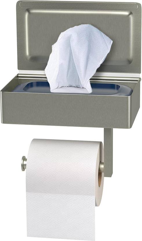 Brushed Nickel Toilet Paper Holder Wall Mounted with Shelf & Wipes Storage