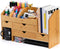 Lawei Bamboo Desk Organizer with Adjustable File Holder, Mini Desk Drawer Tabletop Organization Box with 4 Drawers for