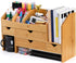 Lawei Bamboo Desk Organizer with Adjustable File Holder, Mini Desk Drawer Tabletop Organization Box with 4 Drawers for