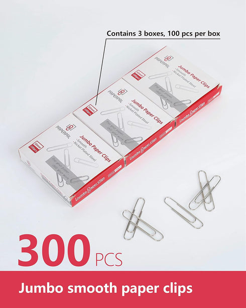 Jumbo Paper Clips, 300 Large Silver Paperclips (3 Boxes of 100 Each) for Office and School Use