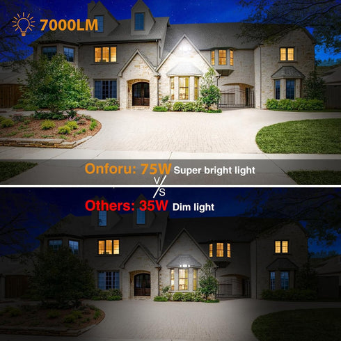 75W 7000LM 3 IP65 6500K Onforu Flood Lights Outdoor, Brightness Security Lights Switch Controlled, Adjustable Heads