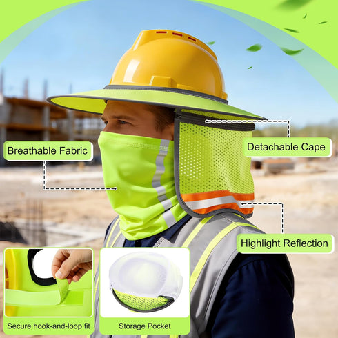 KJX Summer Hardhat Sun Shade, Hard Hat Visor Sun Shade Full Brim with Mesh Cape and Neck Gaiter, Hard Hat Sun Shield