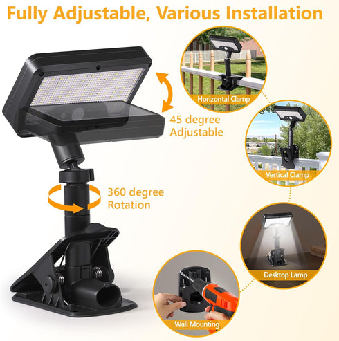 360Rotatable 92 (600 6000 IP65 Clip on Solar Lights Outdoor with Motion Sensor, & Vertically Adjustable Solar Fence