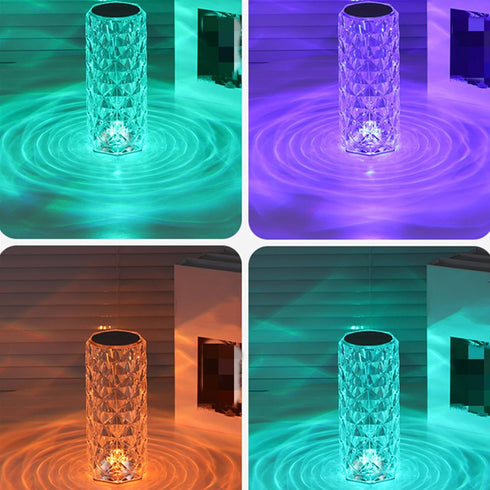 16 (3 Can Switch Colors Artificial Crystal Table Lamp, RGB Color Changing Rose Diamond Design, Touch-Sensitive Ambient