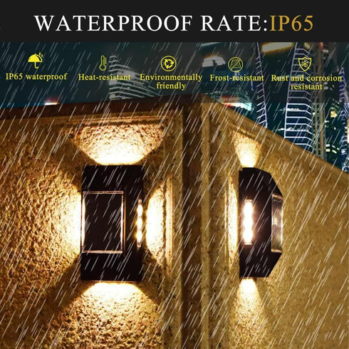 F-2pack) Solar Wall Lights Outdoor, Waterproof LED Fence Lights with Multiple Modes & Dual Color Temperature, Auto