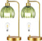 ILLMTW Green Table Lamp Set of 2,Small Glass Bedside Lamps Dimmable Boho