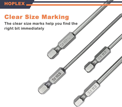 Hex Head Allen Wrench Drill Bit Set 1.5, 2.0, 2.5 & 3.0mm, S2 Steel 1/4" Hex Shank for Screwdrivers and Power Drill