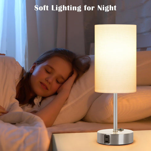 ZJOJO Table Lamp for Bedroom Set of 2, Small Bedside Lamps with 3 Way Dimmable Rocker Switch and AC Outlet, Nightstand