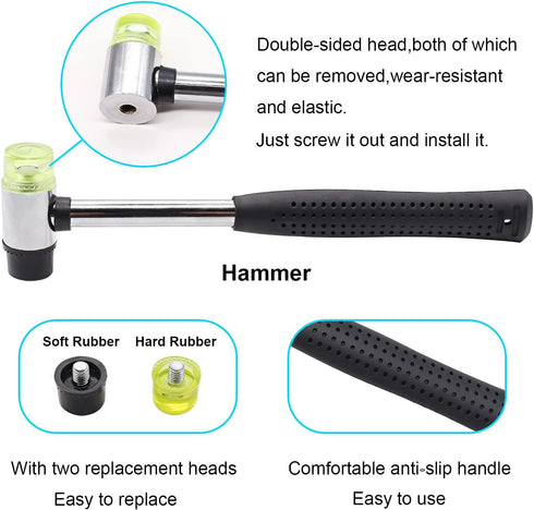 5PCS Upholstery Tools Kit - Dual Head Soft Rubber Mallet, Nail Tack Remover Tool & Pliers for Furniture Craft Projects