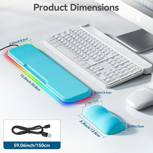 KONDOUND 2-in-1 Set, Heated Wrist Rest Ergonomic Memory Wrist Pad with RGB Lights and Non-Slip Base, Keyboard Mouse