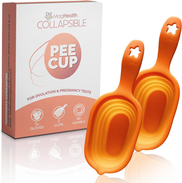 Reusable Pee Cups for Ovulation & Pregnancy Test Strips - 2 Leak-Proof