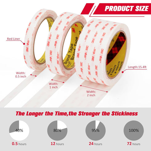 3M Double Sided Mounting Tape VHB 2''x15.4Ft, 0.025in Thick White Heavy Duty Waterproof Foam Tape