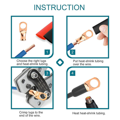 10PCS Battery Cable Ends, 6 Gauge Wire Connectors 3/8 Copper Wire Lugs, Bare Copper Eyelets with Heat Shrink Tubing by