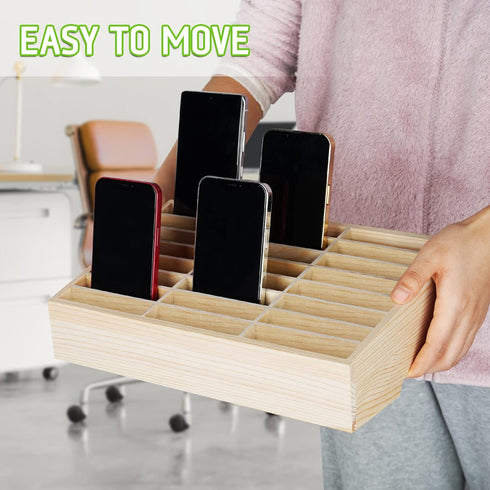 Wooden 36-Grid Cell Phones Storage Box, Desktop Mobile Phone Holder Organizer for Office/Classroom