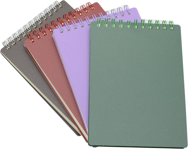 Yansanido Top Bound Spiral Notebook, 4 Pcs 4 Color A6 Size, 80 Sheets (160 Pages) Thick Plastic Journal