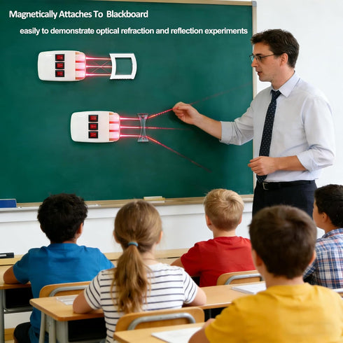 Magnetic Physics Optical Experiment Kit with Adjustable Triple Laser Source, Prisms, Reflectors, Educational Lab