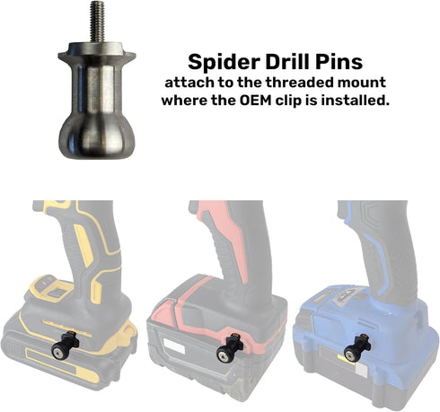 Spider Tool Holster - Drill Pins - Pack of One - Premium CNC Stainless Steel - Attaches to The Side of Any Brand Power Drill and Driver - Pairs with Spider Tool Holster and Tool Docks