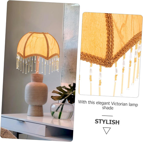 Gatuida Vintage Victorian Tassel Fabric Lampshade with Base Unique Scalloped Table and Floor Lamp Cover Classic Cloth