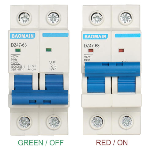 Baomain Miniature Circuit Breaker, 2 Pole DZ47-63 C6 AC 230V 6Amp 400V, DIN Rail Mounting MCB